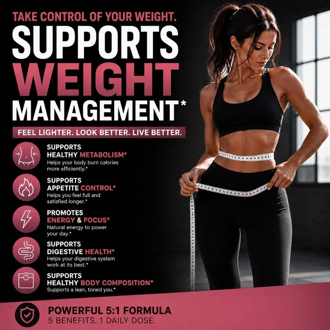 The seller's weight-management panel for Alka Melt Drops, five support icons beside a person with a tape measure